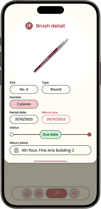 Brush detail screen with status track at due date