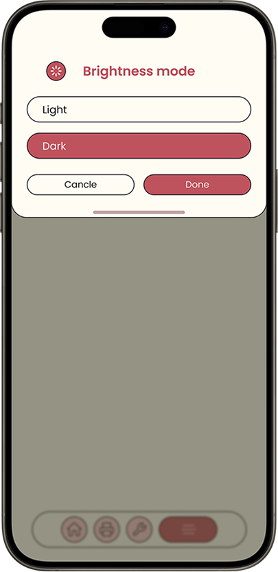 Brightness mode sheet with light and dark options