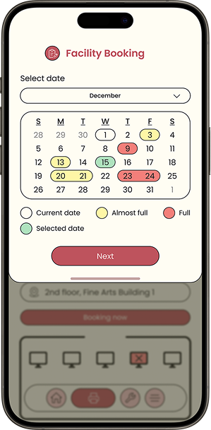 Select date calendar with availability colour coding