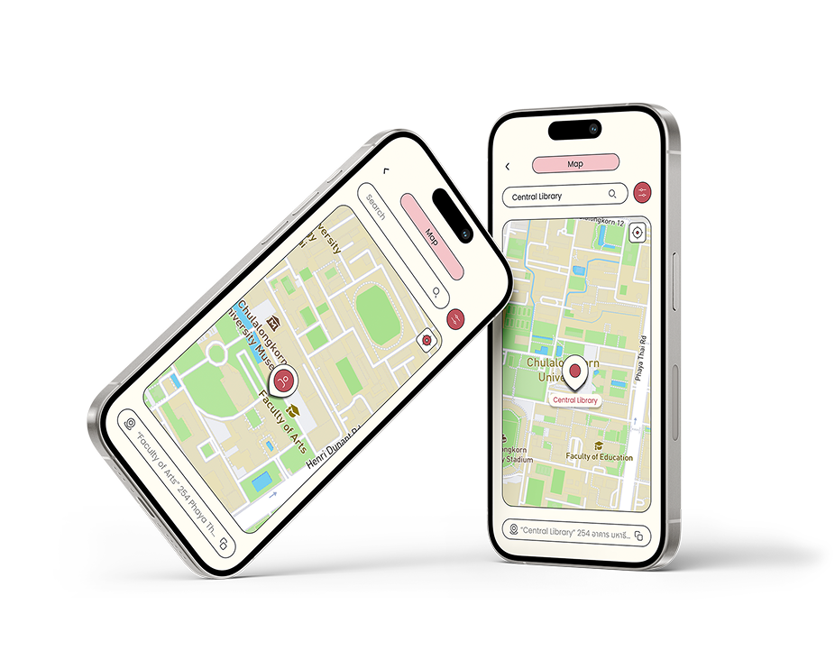 Map screen showing Chulalongkorn campus with a pinned location