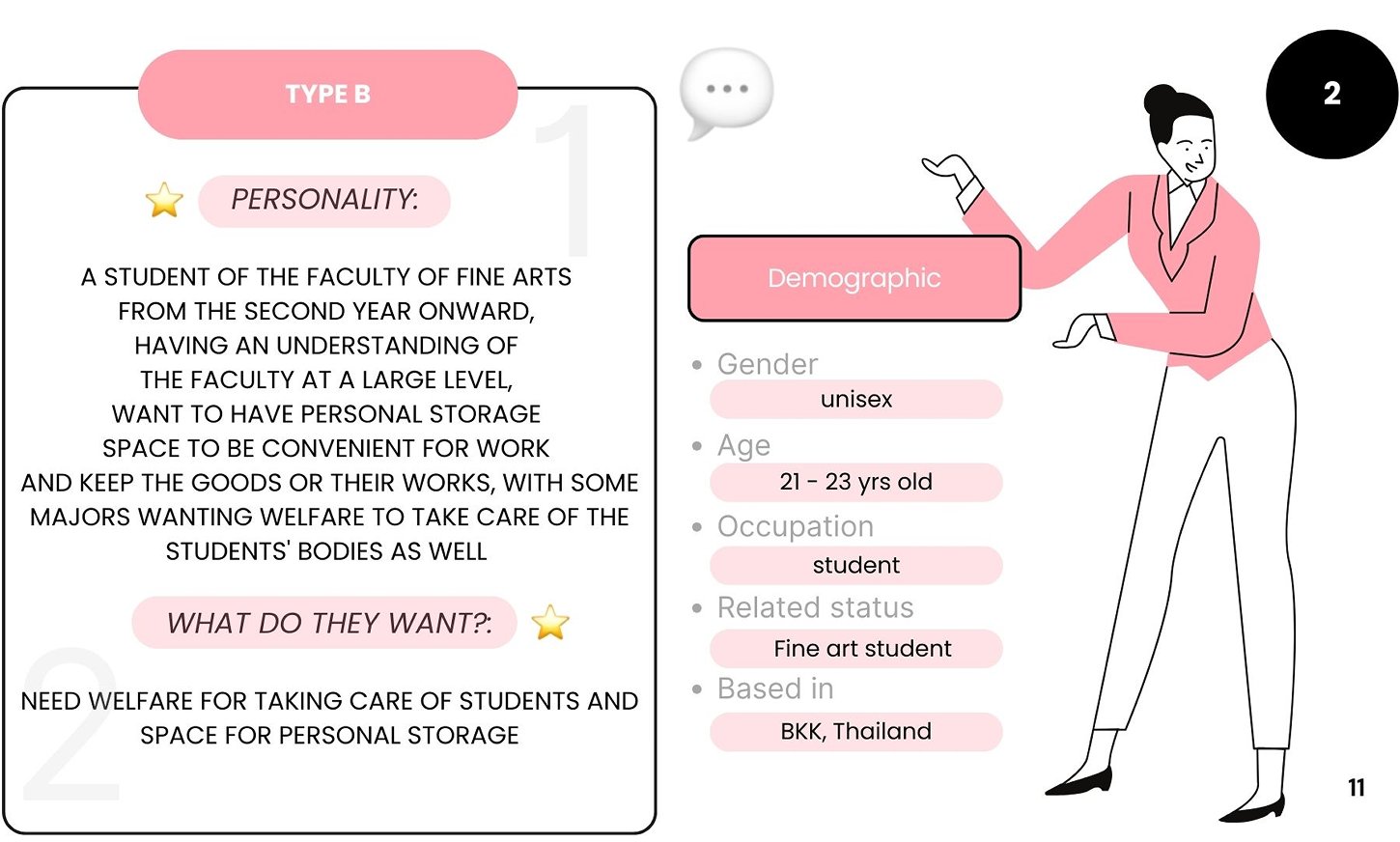 Type B persona: second-year onward, wants personal storage and student welfare