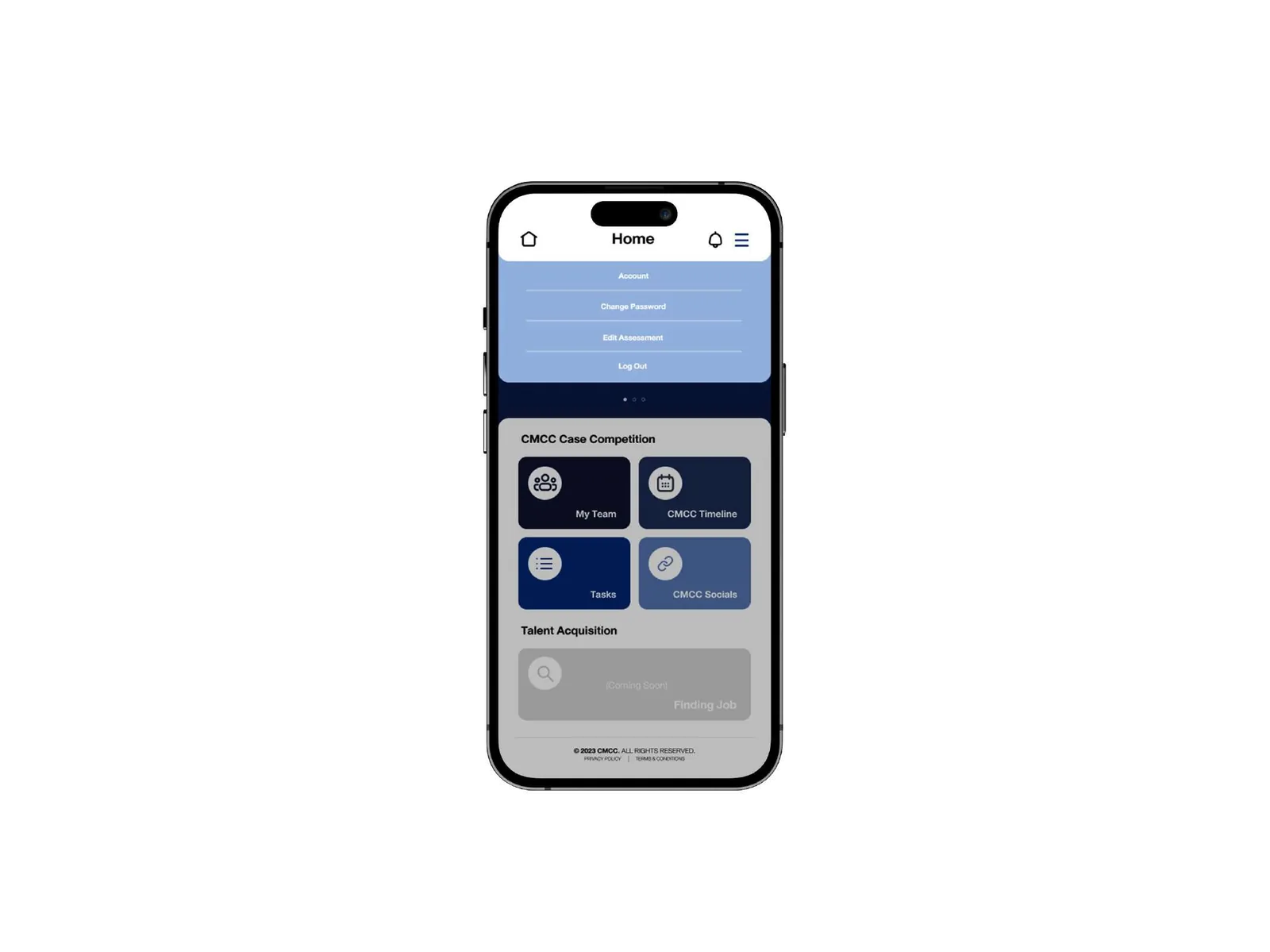 Home screen with menu open