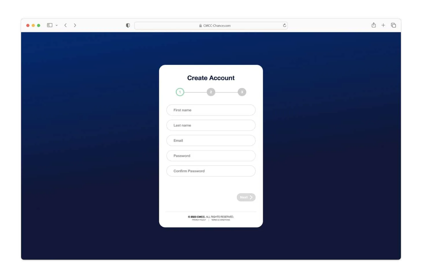Create Account page on laptop