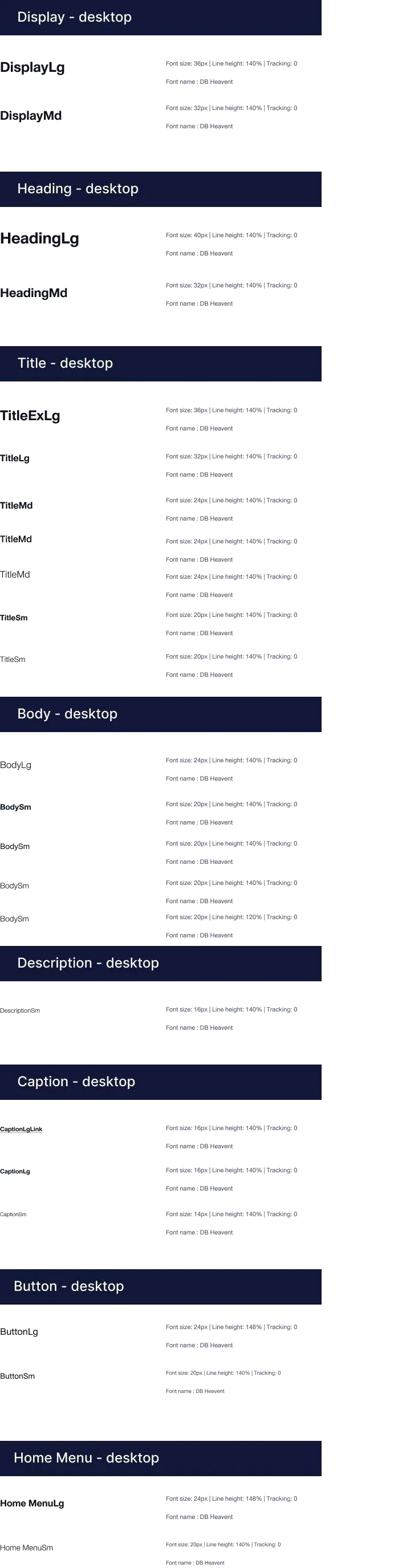 Typography specification sheet