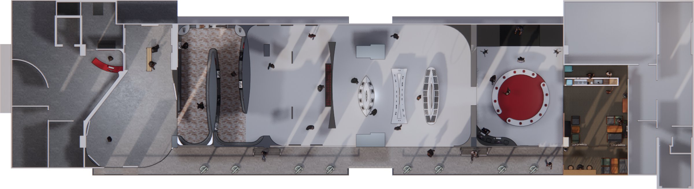 Rendered top view of the exhibition