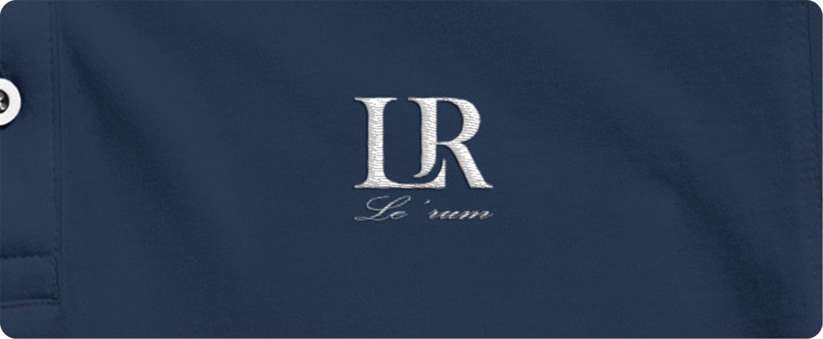 LR monogram embroidered in tonal white on a navy polo shirt