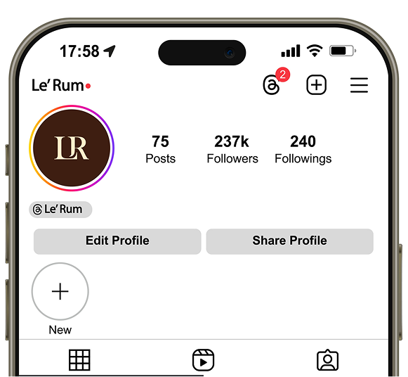 Le' Rum social profile mockup with the brown circle avatar