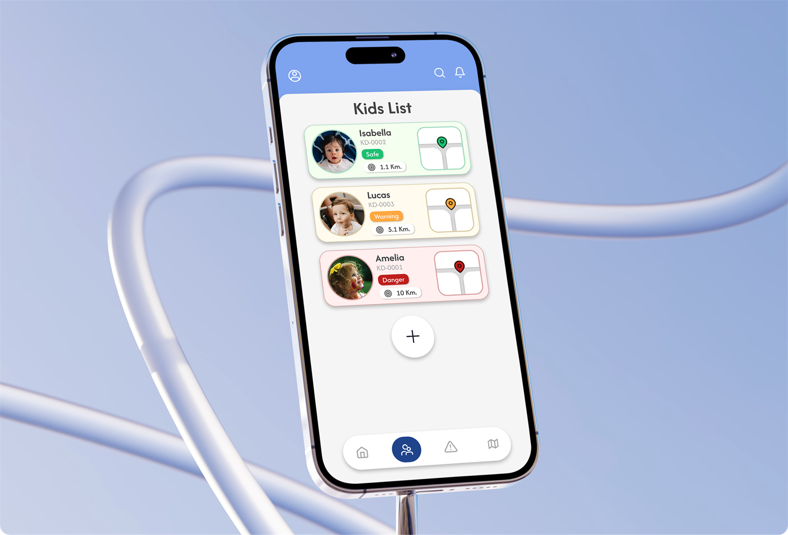 SOS Kids List screen
