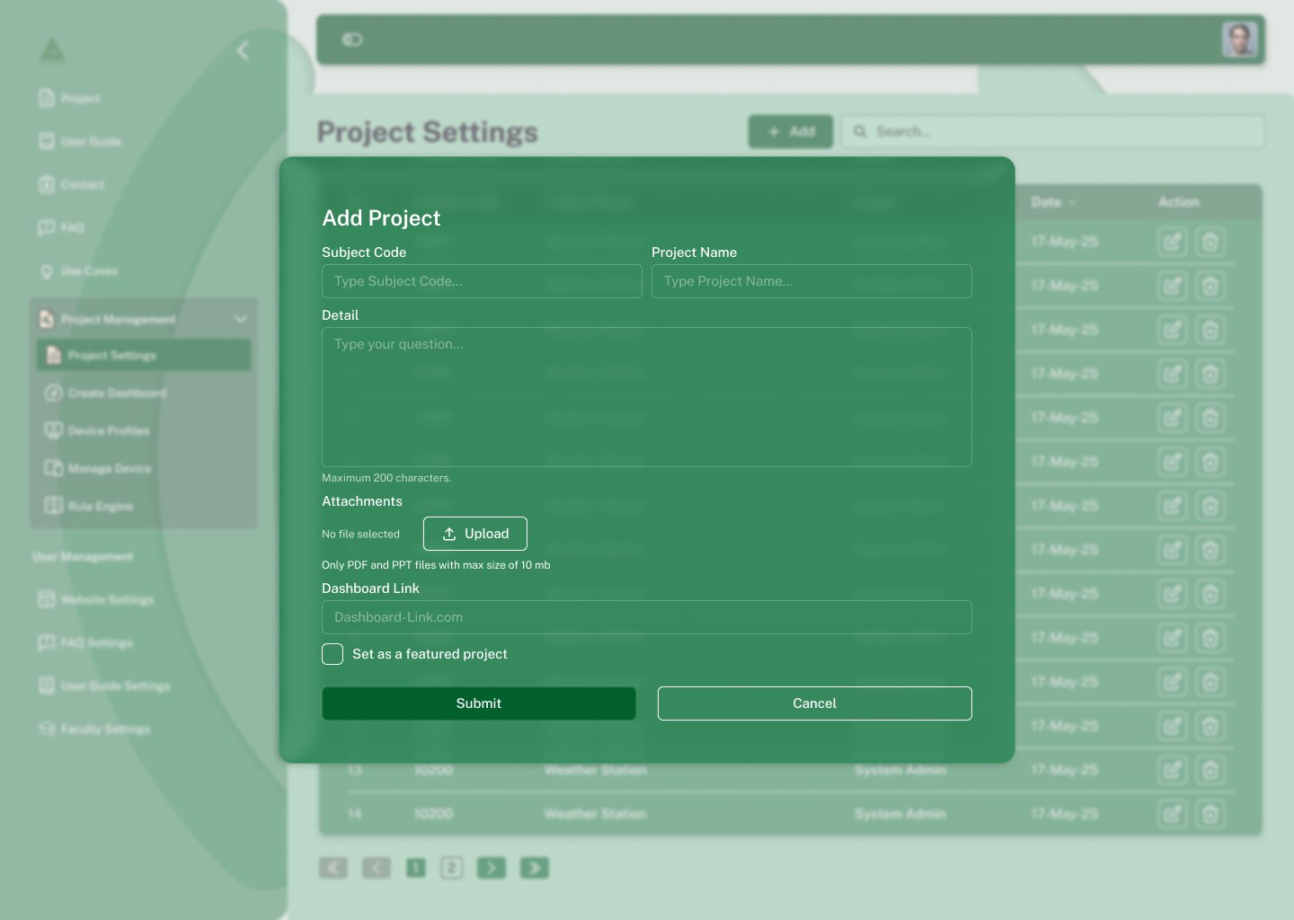 Add project modal, empty