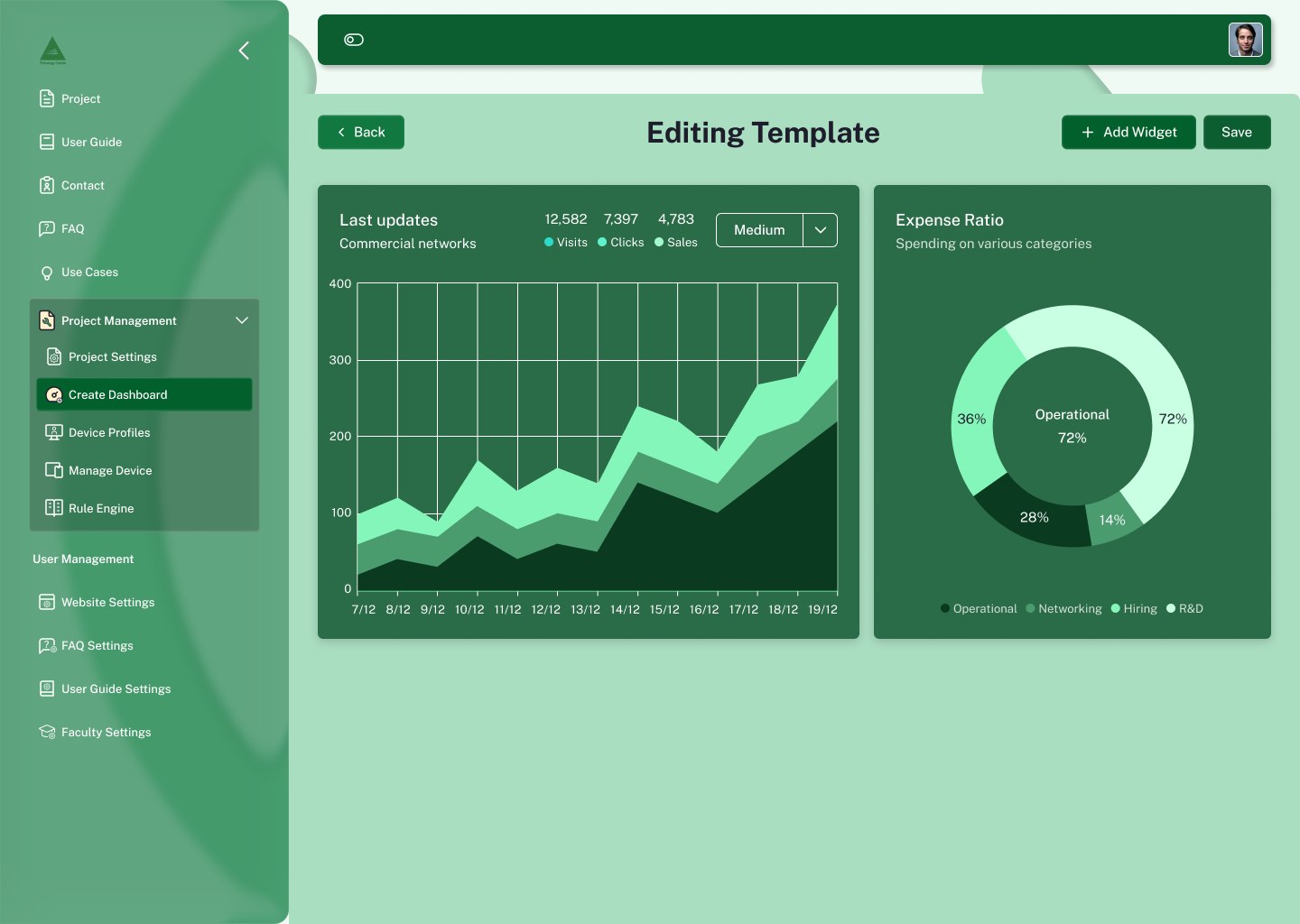 Editing template with two widgets placed