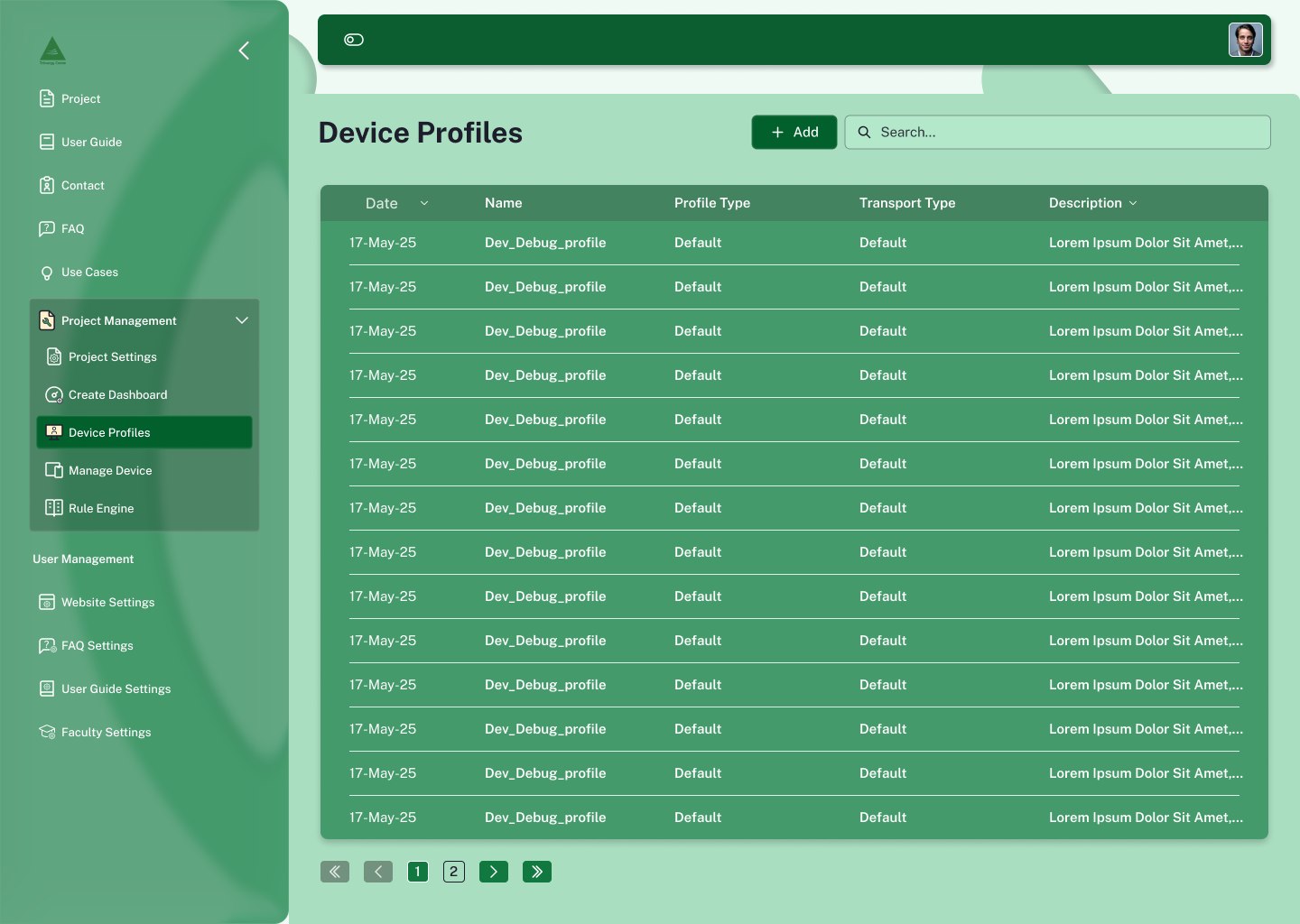 Device Profiles table