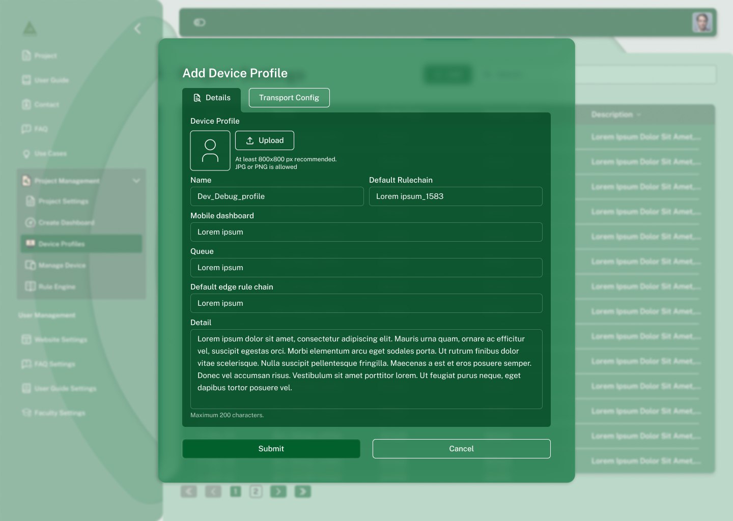 Add device profile modal