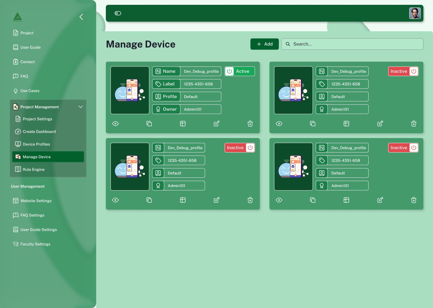 Manage Device card grid