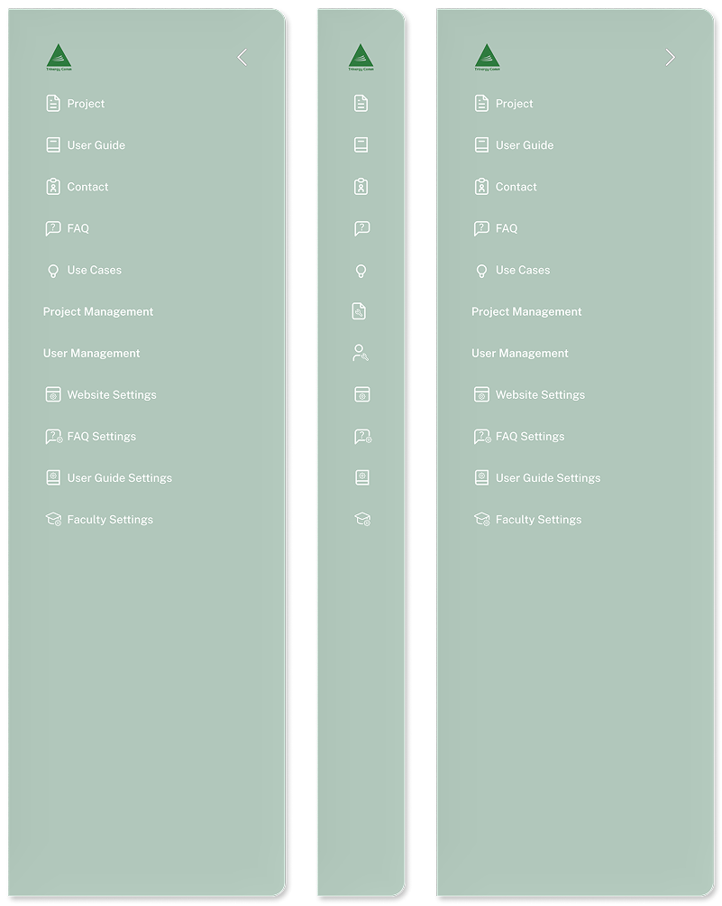 Sidebar expanded, collapsed and overlay states