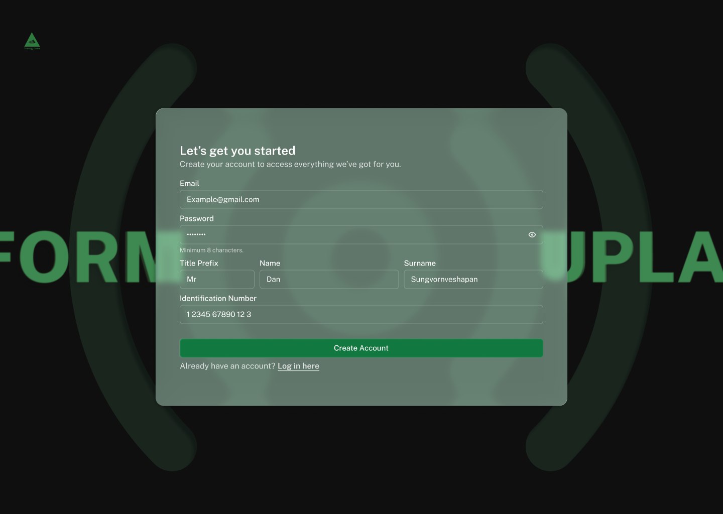 Register screen, night mode